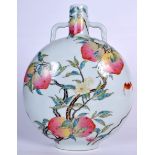 A CHINESE FAMILLE ROSE PORCELAIN MOON FLASK BEARING YONGZHENG MARKS, painted with a fruiting pomegr