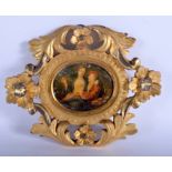 AN 18TH CENTURY CONTINENTAL PAINTED IVORY FLORENTINE MINIATURE depicting lovers. Image 9 cm x 6 cm.