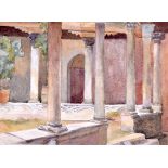 VENETIAN SCHOOL (19th Century) UNFRAMED WATERCOLOUR, signed & dated 1896, view of a temple. 12.5 cm