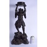 A LARGE 19TH CENTURY JAPANESE MEIJI PERIOD BRONZE FIGURE OF A STANDING SAMURAI modelled holding alo