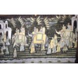 INDIAN SCHOOL (mis 20th century) FRAMED WATERCOLOUR, a procession of figures and elephants. 100 cm