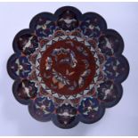 A LATE 19TH CENTURY JAPANESE MEIJI PERIOD CLOISONNE ENAMEL DISH decorated with butterflies. 24 cm w