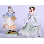 A ROYAL WORCESTER PORCELAIN FIGURINE OF JAYNE, together with “Rosie Picking Apples”. 22.5 cm. (2)