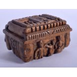 A LOVELY EARLY 19TH CENTURY EUROPEAN CARVED TREEN FRUITWOOD SNUFF BOX unusually carved with skeleto