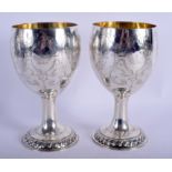 A PAIR OF GEORGE III SILVER GOBLETS. London 1775. 12.2 oz. 16 cm high.