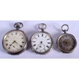 THREE ANTIQUE SILVER POCKET WATCHES. Largest 5 cm wide. (3)