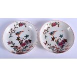 A PAIR OF 18TH CENTURY CHINESE FAMILLE ROSE SAUCERS Qianlong. 11 cm wide.