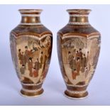 A PAIR OF 19TH CENTURY JAPANESE MEIJI PERIOD SATSUMA VASES painted with figures. 16 cm high.