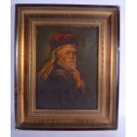 A CONTINENTAL OIL ON BOARD Man in a red hat, later framed. Image 28 cm x 28 cm.