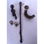 ASSORTED AFRICAN BRONZE ITEMS, including two Ashanti rings. Largest 39 cm long. (6)
