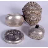 A CHINESE WHITE METAL RING, together with an ingot etc. (4)