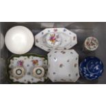 A MEISSEN PORCELAIN DOUBLE INK STAND, together with a Chinese prunus jar etc. (qty)
