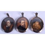 THREE 18TH CENTURY PAINTED IVORY PORTRAIT MINIATURES depicting Leonardo, Michaelangelo & another. 5