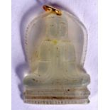 A CHINESE ROCK CRYSTAL CARVED PENDANT, depicting a seated buddha. 3.1 cm x 2.2 cm.