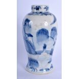 A 19TH CENTURY CHINESE BLUE AND WHITE PORCELAIN VASE painted with landscapes. 15 cm high.