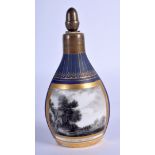 AN EARLY 19TH CENTURY FRENCH PARIS PORCELAIN SCENT BOTTLE painted with landscapes. 14.5 cm high.