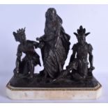 A RARE 19TH CENTURY FRENCH BRONZE GROUP modelled as a seated group of three figures, possibly repre