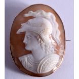 AN ANTIQUE 9CT GOLD CAMEO BROOCH. 4 cm x 4.5 cm.