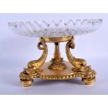 A FINE MID 19TH CENTURY FRENCH ORMOLU AND CRYSTAL GLASS COMPORT Attributed to Barbedienne. 22 cm x