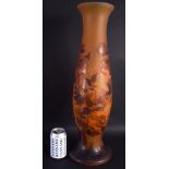A VERY LARGE CONTINENTAL ART CAMEO GLASS VASE decorated with floral sprays. 59 cm high.