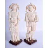 A LARGE PAIR OF 19TH CENTURY EUROPEAN DIEPPE IVORY FIGURES modelled as a standing male and female.