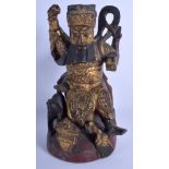 A 19TH CENTURY CHINESE CARVED AND LACQUERED TEMPLE BUDDHISTIC GUARDIAN Qing. 27 cm x 11 cm.