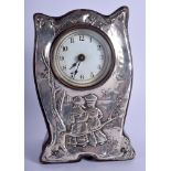 AN ART NOUVEAU SILVER MOUNTED CLOCK. Chester 1906. 12.8 oz overall. 14 cm x 7 cm.