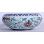 A CHINESE DOUCAI PORCELAIN BRUSH WASHER BEARING YONGZHENG MARKS, extensive decoration depicting fru