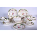 A 19TH CENTURY STAFFORDSHIRE PART TEA SERVICE, decorated with foliage. (qty)