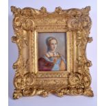 AN ANTIQUE PAINTED IVORY PORTRAIT MINIATURE depicting a female wearing a necklace. Image 8 cm x 10