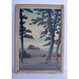 A JAPANESE TAISHO PERIOD WOODBLOCK PRINT depicting Mount Fuji. 26 cm x 38 cm.