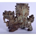 A 19TH CENTURY CHINESE CARVED MUTTON JADE DRAGON CENSER. 18 cm x 15 cm.