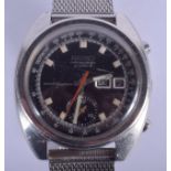 A VINTAGE SEIKO BLACK DIAL CHRONOGRAPH AUTOMATIC STAINLESS STEEL WRISTWATCH 70m depth. 3.75 cm wide