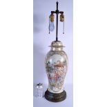 A LARGE 18TH CENTURY CHINESE EXPORT FAMILLE ROSE VASE AND COVER Qianlong, converted to a lamp. Vase