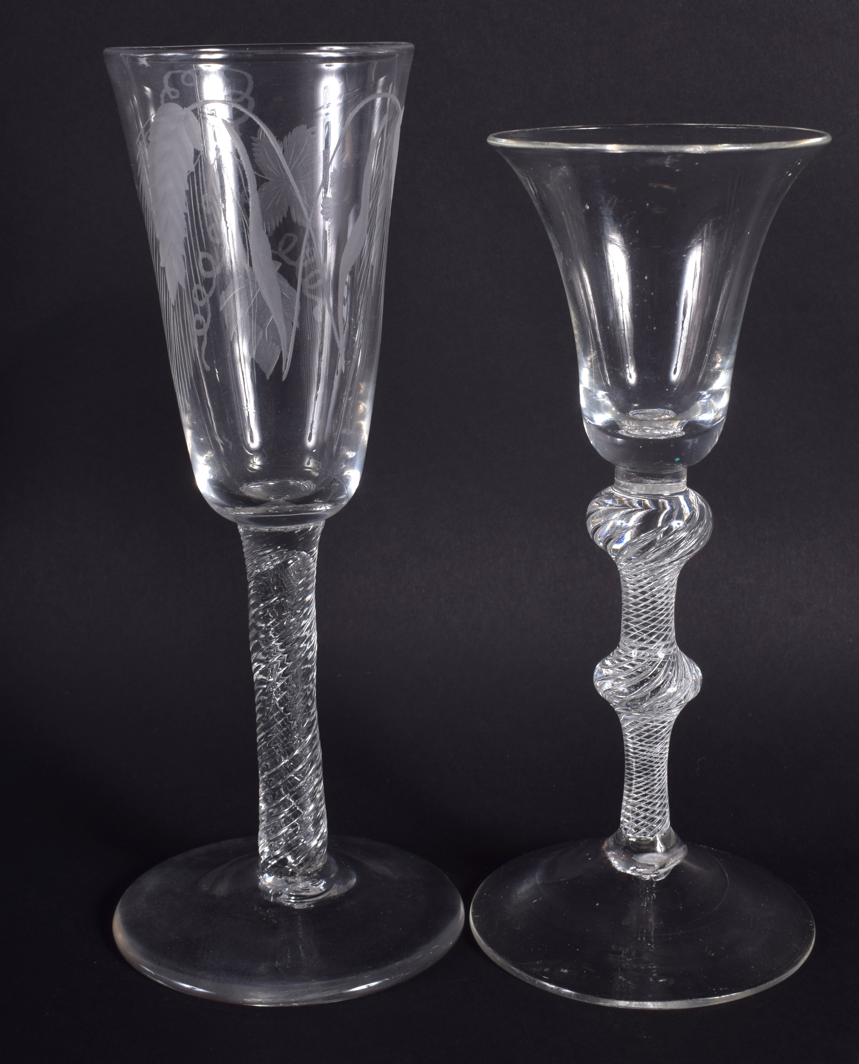 TWO EDWARDIAN GEORGE III STYLE GLASSES. 18 cm & 17 cm high. (2) - Image 2 of 7