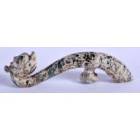 A CHINESE CARVED ARCHAIC STYLE JADE BELT HOOK 20th Century. 10 cm long.
