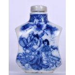 A CHINESE BLUE AND WHITE PORCELAIN SNUFF BOTTLE, decorated with the Eight Immortals in a landscape.