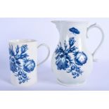 Worcester mug printed in underglaze blue with large flowers in the Natural sprays pattern and a W