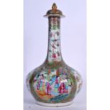 A LARGE 19TH CENTURY CHINESE CANTON FAMILLE ROSE VASE AND COVER Qing. 39 cm high.