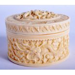 A 19TH CENTURY CHINESE CANTON IVORY BOX AND COVER Qing, decorated with dragons. 6.5 cm x 4.5 cm.