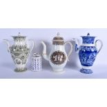 THREE LARGE 19TH CENTURY COFFEE POTS AND COVERS Wedgwood & two others, of classical form. 27 cm x 1