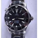AN OMEGA BLACK DIAL SEAMASTER STAINLESS STEEL WRISTWATCH. 3.5 cm wide.