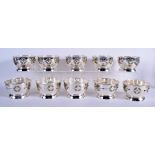 A SET OF TEN CONTINENTAL ART AND CRAFTS STYLE SILVER AND ENAMEL BOWLS. Silver 42 oz. 11 cm wide. (1