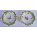 Royal Crown Derby fine pair of two handled dishes by Albert Gregory, signed having a gilt lime gree