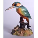 A ROYAL CROWN DERBY PORCELAIN FIGURINE OF A KINGFISHER BIRD, modelled upon a naturalistic base. 13