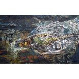 SCHOOL OF JACK BUTLER YEATS (1871-1957) FRAMED ABSTRACT OIL ON BOARD, study of a fish, unsigned. 50
