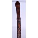 A GOOD JAPANESE MEIJI PERIOD BAMBOO WALKING CANE, carved with four geisha girls in panels, each dep