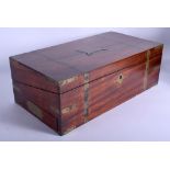 A LARGE 19TH CENTURY CAMPAIGN BRASS INLAID MAHOGANY TRAVELLING BOX. 50 cm x 25 cm.