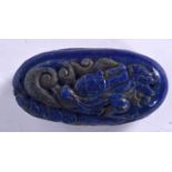 A CHINESE CARVED LAPIS BOULDER, forming lingzhi fungus, 20th century. 8 cm long.