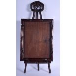 A 19TH CENTURY CHINESE HONGMU FRAME with matching easel. Easel 60 cm x 15 cm. (2)
